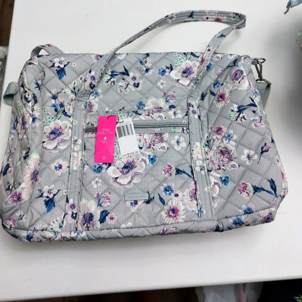 SALE Vera Bradley Performance Twill Large Lay Flat Travel Duffel Park Stripe NWT - Picture 1 of 3